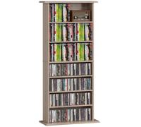 HOMCOM 360 CD/185 DVD Storage Unit 6 Adjustable Shelves Natural Wood Finish | 185 Blu-ray Media Storage Shelf, 8 Compartments, CD Tower, for Living Room, Bedroom, Office