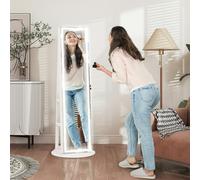 HOMCOM 360° Swivel Jewellery Cabinet, Full Length Mirror with Storage, White - White - 55W x 55D x 158.5H cm - Modern