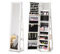 HOMCOM Jewelry Cabinet Full Length Mirror Swivel Lockable Jewelry Organizer - White