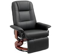 HOMCOM 360° Swivel Recliner Chair with Footstool, Manual Recliner Armchair with Wooden Base, PU Leather Upholstered Reclining Chair for Living Room, Bedroom, Office, Black