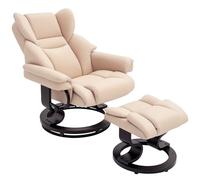 HOMCOM 360° Swivel Recliner Chair with Footstool, PU Leather Manual Recliner Armchair with Footstool, Solid Wood Base, Upholstered Reclining Chair for Living Room, Bedroom, Office, Cream