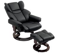 HOMCOM 360° Swivel Recliner Chair with Footstool, PU Leather Manual Recliner Armchair with Footstool, Solid Wood Base, Upholstered Reclining Chair for Living Room, Bedroom, Office, Black