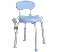 HOMCOM 360° Swivel Shower Stool with Aluminium Frame for Elderly | Rotating Round Bath Seat Chair, 5-Level Adjustable Height, Backrest, Non-Slip Shower Chair for Disabled & Post-Surgery