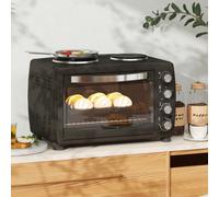 HOMCOM 36L Small Oven with 2 Hot Plates Grill Roast Bake Boil 2600W Black