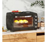 36L Countertop Toaster Oven with 2 Hot Plates, Grill, Roast, Bake HOMCOM Black One Size