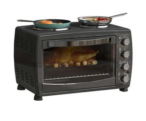 HOMCOM 36L Small Oven with 2 Hot Plates, Countertop Toaster Oven, Grill, Roast, Bake, Boil, with Timer, Adjustable Temperature, Electric Oven with Baking Tray, Grill Rack, Crumb Tray, 2600W, Black