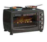 HOMCOM 36L Small Oven with 2 Hot Plates Grill Roast Bake Boil 2600W Black