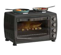 HOMCOM 36L Small Oven with 2 Hot Plates Grill Roast Bake Boil 2600W Black