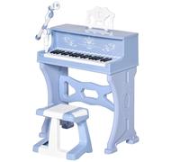 HOMCOM 37 Key Keyboard Battery Piano Kids Microphone Stool Educational Game - Blue