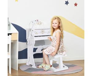 HOMCOM 37 Key Musical Mini Piano Electrionic Keyboard Microphone Stool in White HOMCOM White