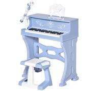 HOMCOM 37 Keys Kids Piano Mini Electronic Keyboard Light Kids Musical Instrument Educational Game Children Grand Piano Toy Set w/Stool & Microphone & Music Stand (Blue) Blue