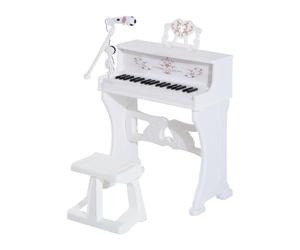 HOMCOM 37 Keys Kids Piano Mini Electronic Keyboard Light Kids Musical Instrument Educational Game Children Grand Piano Toy Set w/Stool & Microphone