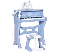 HOMCOM 37 Keys Kids Piano Mini Electronic Keyboard Light Kids Musical Instrument Educational Game Children Grand Piano Toy Set w/Stool & Microphone & Music Stand (Blue)