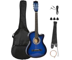 HOMCOM 38 Inch Full Size Acoustic Electric Guitar Classical Blue | Beginner Junior Adult Guitar, Gloss Finish, Carrying Case, Strap, Picks, Spare Strings