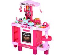 HOMCOM 38 Pcs Kids Children Kitchen Play Set Realistic Sounds Lights Pink