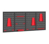HOMCOM 38 Pcs Wall-Mounted Pegboard with 4 Boards, Garage Tool Storage Unit Black and Red