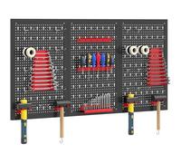 HOMCOM 38 Pcs Wall-Mounted Pegboard with Hooks, 4 Panels, Black and Red