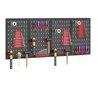 HOMCOM 38 Pcs Wall-Mounted Pegboard with Hooks, 4 Panels, Black and Red