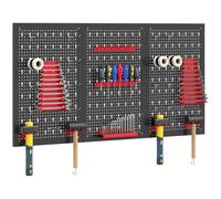 HOMCOM 38 Pcs Wall-Mounted Pegboard with Hooks, 4 Panels, Black and Red | Storage Shelves, Garage DIY Storage Unit