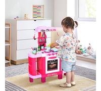 HOMCOM 38-Piece Children's Kitchen Play Set with Realistic Sounds Lights Food in Pink HOMCOM Pink