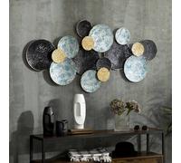 3D Metal Wall Art Modern Circle Hanging Wall Sculpture Blue Gold Home Decor HOMCOM Blue One Size