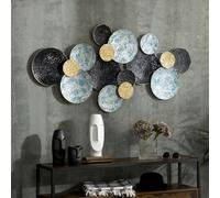 3D Metal Wall Art Modern Circle Hanging Wall Sculpture Blue Gold Home Decor HOMCOM Blue One Size