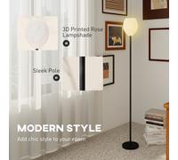 HOMCOM 3D Printed Standing Lamp with Rose Shade, 3 Colour Temperature, White - White - With Light