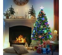 HOMCOM 3FT Green Fiber Optic Full Lights Christmas Tree Multi LED Stars - 4ft