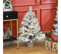 HOMCOM 3Ft Artificial Christmas Tree With Led Light, Concrete Base, Green