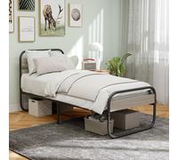 HOMCOM 3ft Single Bed Frame, Industrial Style Metal Platform Bed Frame with Under Bed Storage, No Box Spring Needed, Easy Assembly, Grey
