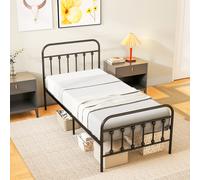 HOMCOM 3ft Metal Single Platform Bed Frame w/ Underbed Storage Headboard Black - Black - Single