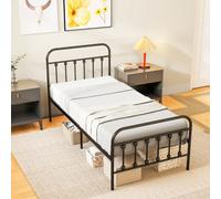HOMCOM Platform Bed Frame w/ Underbed Storage Headboard in Black | Size: Single HOMCOM Black Single