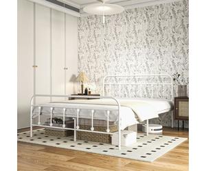 HOMCOM 3ft Metal Single Platform Bed Frame w/ Underbed Storage Headboard Black - White - Double