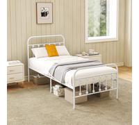 HOMCOM 3ft Metal Single Platform Bed Frame w/ Underbed Storage Headboard Black - White - Single