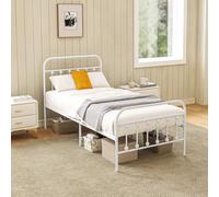 HOMCOM 3ft Metal Single Platform Bed Frame w/ Underbed Storage Headboard Black - White - Single