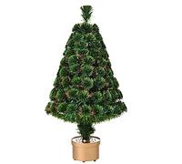 HOMCOM 3FT Prelit Artificial Christmas Tree Fiber Optic LED Light Holiday Home Xmas Decoration Table Decor with Multi-Color Lights, Green