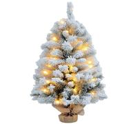 HOMCOM 3ft Prelit Artificial Christmas Tree with Warm White LED Light and 133 Tips, Concrete Base, Flocked Xmas Tree with Pine Cones, Green