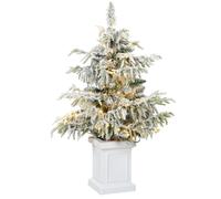 Homcom 3Ft Prelit Flocked Christmas Tree With 8 Modes, Remote, Green White Green