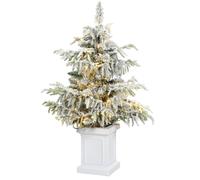 Homcom 3Ft Prelit Flocked Christmas Tree With 8 Modes, Remote, Green White Green