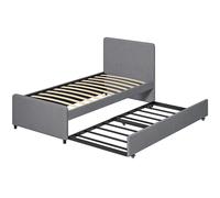 HOMCOM 3ft Single Bed Frame with Trundle, Upholstered Pull Out Trundle Bed with Headboard and Footboard, Dark Grey