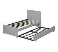 HOMCOM 3ft Single Bed Frame with Trundle, Upholstered Pull Out Trundle Bed with Headboard and Footboard, Light Grey