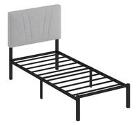 HOMCOM 3FT Single Bed Frame with Upholstered Headboard and Underbed Storage, Black and Light Grey