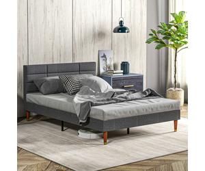 HOMCOM 3ft Upholstered Single Bed Frame w/ Wooden Slat No Box Spring Needed - Double