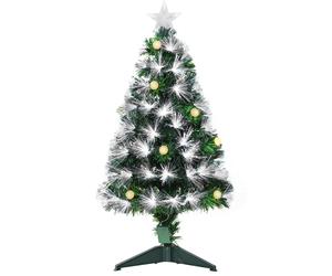 HOMCOM 3ft White Pre Lit Christmas Tree w/ 90 LEDs Star Topper Tri-Base Full Bodied Seasonal Decoration Pre-Lit Home Aosom UK