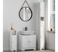 HOMCOM 3pc Bathroom Furniture Cabinet Storage Set Under Sink & Tallboy White HOMCOM White