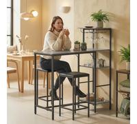 (Grey) HOMCOM 3Pcs Breakfast Bar Table and Stools Set 4-tier shelving