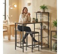 HOMCOM 3Pcs Breakfast Bar Table & Stools Set 4-tier shelving in Brown HOMCOM Brown