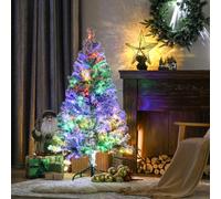 Homcom 4.5Ft Artificial Christmas Tree With Warm White Or Colourful Led Light In Green Green One Size