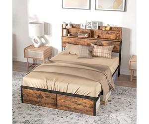 Homcom 4.5Ft Double Bed Frame With Storage Headboard And Under Bed Storage