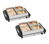 HOMCOM 4.5L Stainless Steel Electric Buffet Server, with 3x Trays and Lids, Set of 2